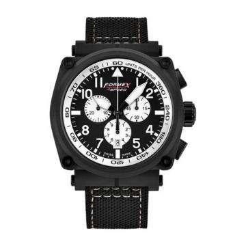 Formex Pilot Quartz Chronograph PVD / Black - White / Calf