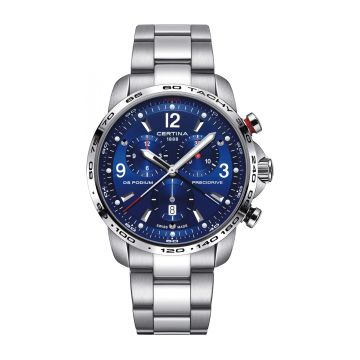 Certina DS Podium Big Size Chrono 1/100 Sec Stainless Steel / Blue / Bracelet