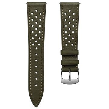 Beaufort Racing Badalassi Carlo Minerva Box Leather Perforated Watch Strap - Olive Green - 22mm