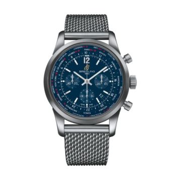 Breitling Transocean Chronograph Unitime Pilot Stainless Steel / Blue / Milanese
