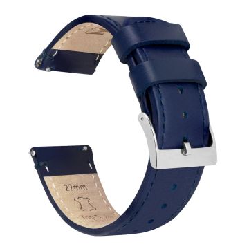 Navy Blue Leather Navy Blue Stitching Watch Band - 22mm