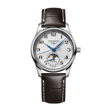 Longines Master Collection 34 Moonphase Stainless Steel / Silver / Alligator