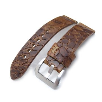 MiLTAT Zizz Collection 24mm Cracked Croco Middle Brown Watch Strap, Brown Stitching - 30mm