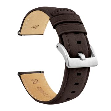 Dark Brown Water Resistant Leather Brown Stitching Watch Band - 16mm