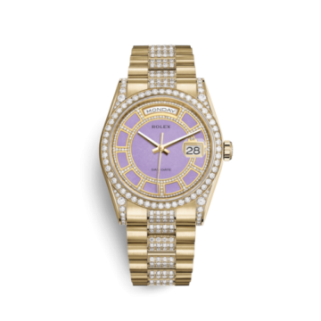 Rolex Day-Date 36 Yellow Gold Diamonds / President Diamonds / Lavender Jade Carousel