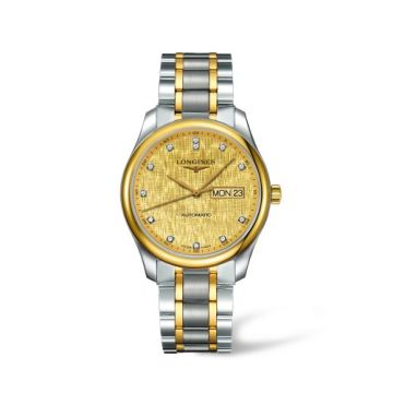 Longines Master Collection 38.5 Day Date Stainless Steel / Yellow Gold / Champagne-Linen / Bracelet