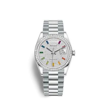 Rolex Day-Date 36 Platinum - Baguette / Paved - Rainbow / President