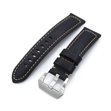 Black Tapered Smooth Leather Watch Strap 22mm 24mm - 24mm