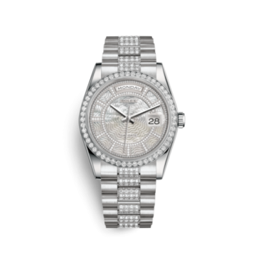 Rolex Day-Date 36 Platinum Diamonds / President Diamonds / White Carousel