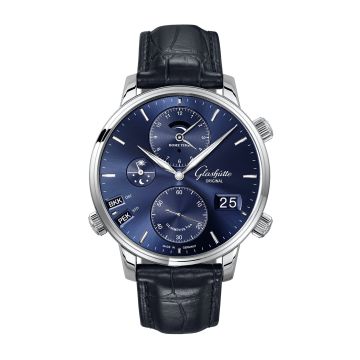 Glashütte Original Senator Cosmopolite Stainless Steel / Blue / Alligator / Pin