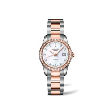 Longines Conquest Classic Automatic 29.5 Stainless Steel / Red Gold / Diamond / MOP / Bracelet