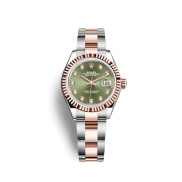 Rolex Lady-Datejust 28 Rolesor Rose Fluted / Oyster / Olive Diamonds