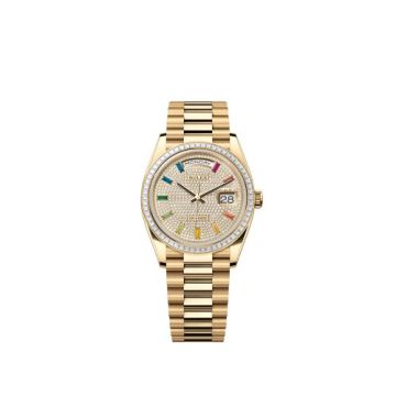 Rolex Day-Date 36 Yellow Gold - Baguette / Paved - Rainbow / President