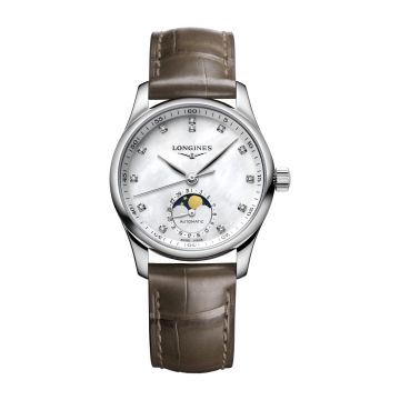 Longines Master Collection 34 Moonphase Stainless Steel / MOP / Alligator