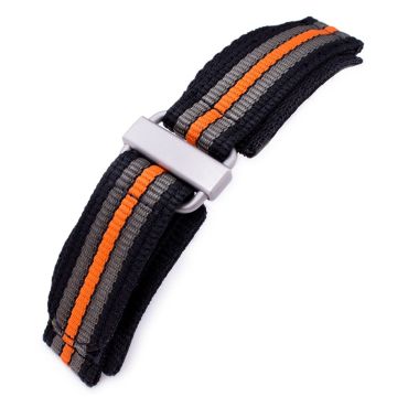 22mm MiLTAT Black, Khaki & Orange Stripes 3-D Nylon Hoop and loop Fastener Watch Strap, Sandblasted Buckle - 29mm