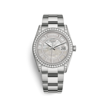 Rolex Day-Date 36 White Gold Diamonds / Oyster / MOP Carousel