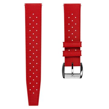 Vintage Style Perforated Rubber Watch Strap - Red - 22mm