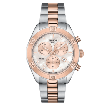 Tissot PR 100 Sport Chic Chronograph 38 Stainless Steel / Rose Gold PVD / MOP / Bracelet