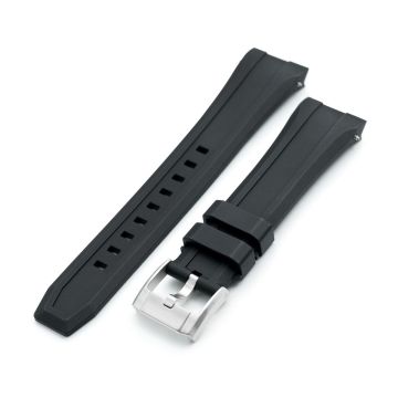 Wheels FKM Watch Band for Orient Kamasu, 22mm Black Rubber Quick Release Curved End - 22mm