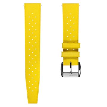 Vintage Style Perforated Rubber Watch Strap - Yellow - 20mm