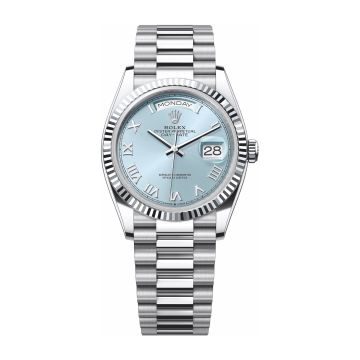 Rolex Day-Date 36 Platinum - Fluted / Ice Blue - Roman / President