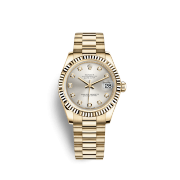 Rolex Datejust 31 Yellow Gold Fluted / President / Silver Diamond