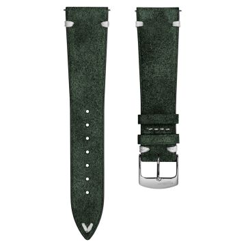 Overton Conceria Opera Suede V-Stitch Watch Strap - Forest Green - 22mm