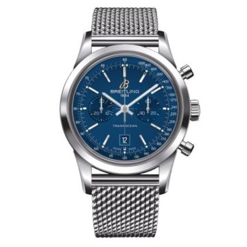 Breitling Transocean Chronograph 38 Blue / Milanese