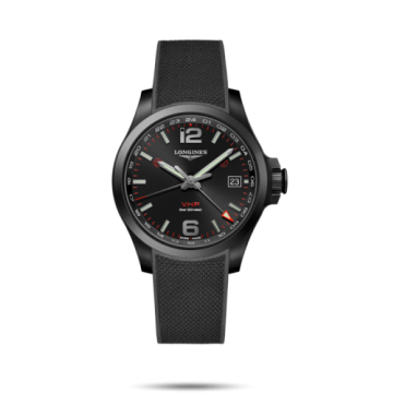 Longines Conquest V.H.P. GMT 41 PVD / Black / Rubber