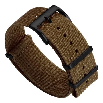 WatchGecko Ridge Military Nylon Watch Strap - Brown - PVD IP Black - 21mm