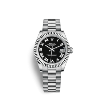 Rolex Datejust 31 White Gold Fluted / President / Black Roman