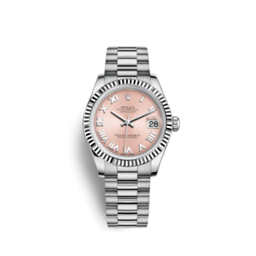 Rolex Datejust 31 White Gold Fluted / President / Pink  Roman