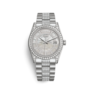 Rolex Day-Date 36 White Gold Diamonds / President Diamonds / MOP Carousel