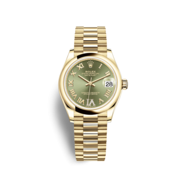 Rolex Datejust 31 Yellow Gold / Domed / Olive  - Roman / President