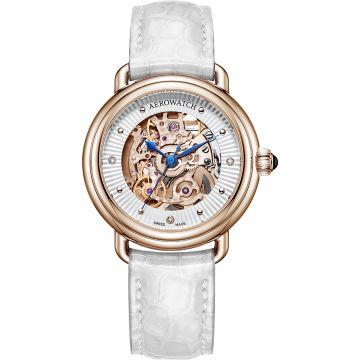 Aerowatch 1942 Lady Automatic Skeleton White Leather