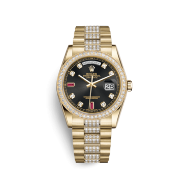 Rolex Day-Date 36 Yellow Gold Diamonds / President Diamonds / Black Diamonds Rubies