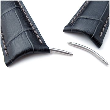 or 22mm CrocoCalf (Croco Grain) Dark Grey Semi-Curved Watch strap, Polished Buckle - 22mm