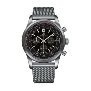 Breitling Transocean Chronograph Unitime Pilot Stainless Steel / Black / Milanese