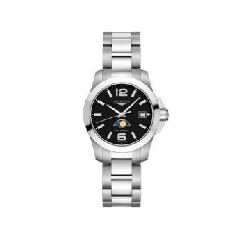 Longines Conquest 34 Quartz Moonphase Stainless Steel / Black / Bracelet