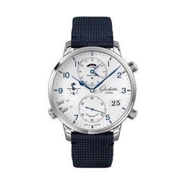 Glashütte Original Senator Cosmopolite Stainless Steel / Silver-Arabic / Synthetic