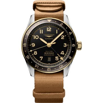 Longines Spirit Zulu Time 42 Stainless Steel - Yellow Gold / Anthracite / NATO