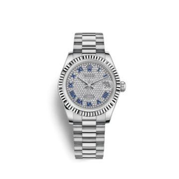 Rolex Datejust 31 White Gold Fluted / President / Paved Roman
