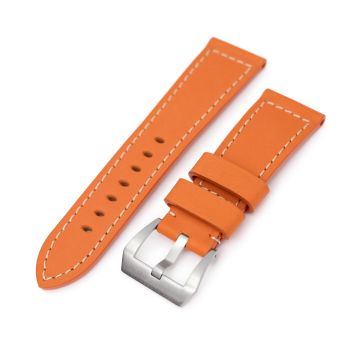 Pam Collection, Orange French Crafted Leather Watch Strap for Panerai, Beige Stitching - 26mm