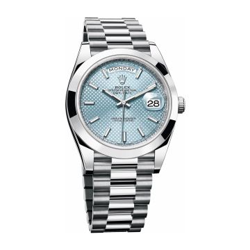 Rolex Day-Date 40 Platinum - Fluted / Ice Blue - Roman