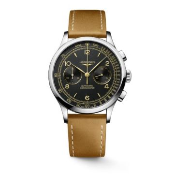 Longines Record Heritage Chronograph Stainless Steel / Black