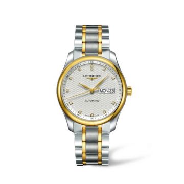 Longines Master Collection 38.5 Day-Date Stainless Steel / Yellow Gold / Silver-Diamond / Bracelet