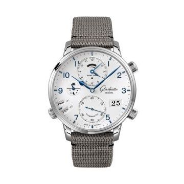 Glashütte Original Senator Cosmopolite Stainless Steel / Silver-Arabic / Synthetic