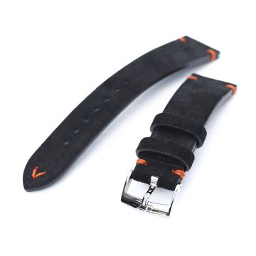 Black Quick Release Italian Suede Leather Watch Strap,  Orange St. - 25mm