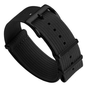 WatchGecko Ridge Military Nylon Watch Strap - Black - PVD IP Black - 21mm