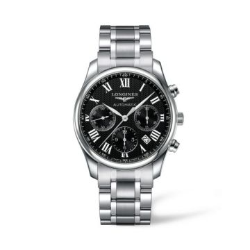 Longines Master Collection 42 Chronograph Stainless Steel / Black-Roman / Bracelet